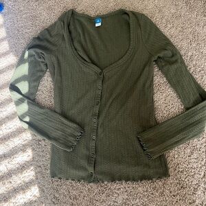 Old Navy Olive Green Ribbed Button-Up Women’s Top